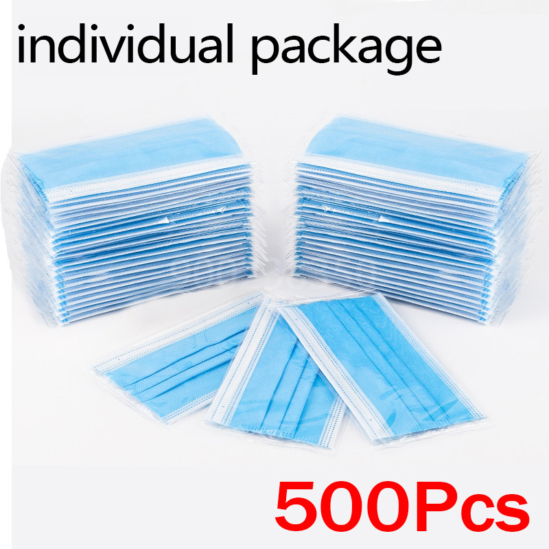 10-500 قطعة، أقنعة واقية للبال - مراجعة Disposable Mask Blue وسعره